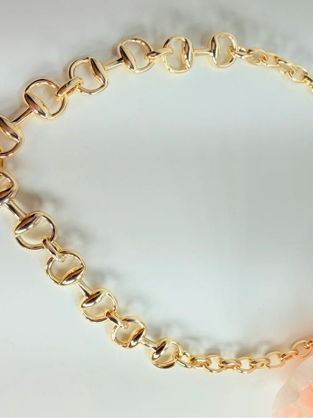 14k Gold plated horse bit necklace with chain link 16” Solid and heavy